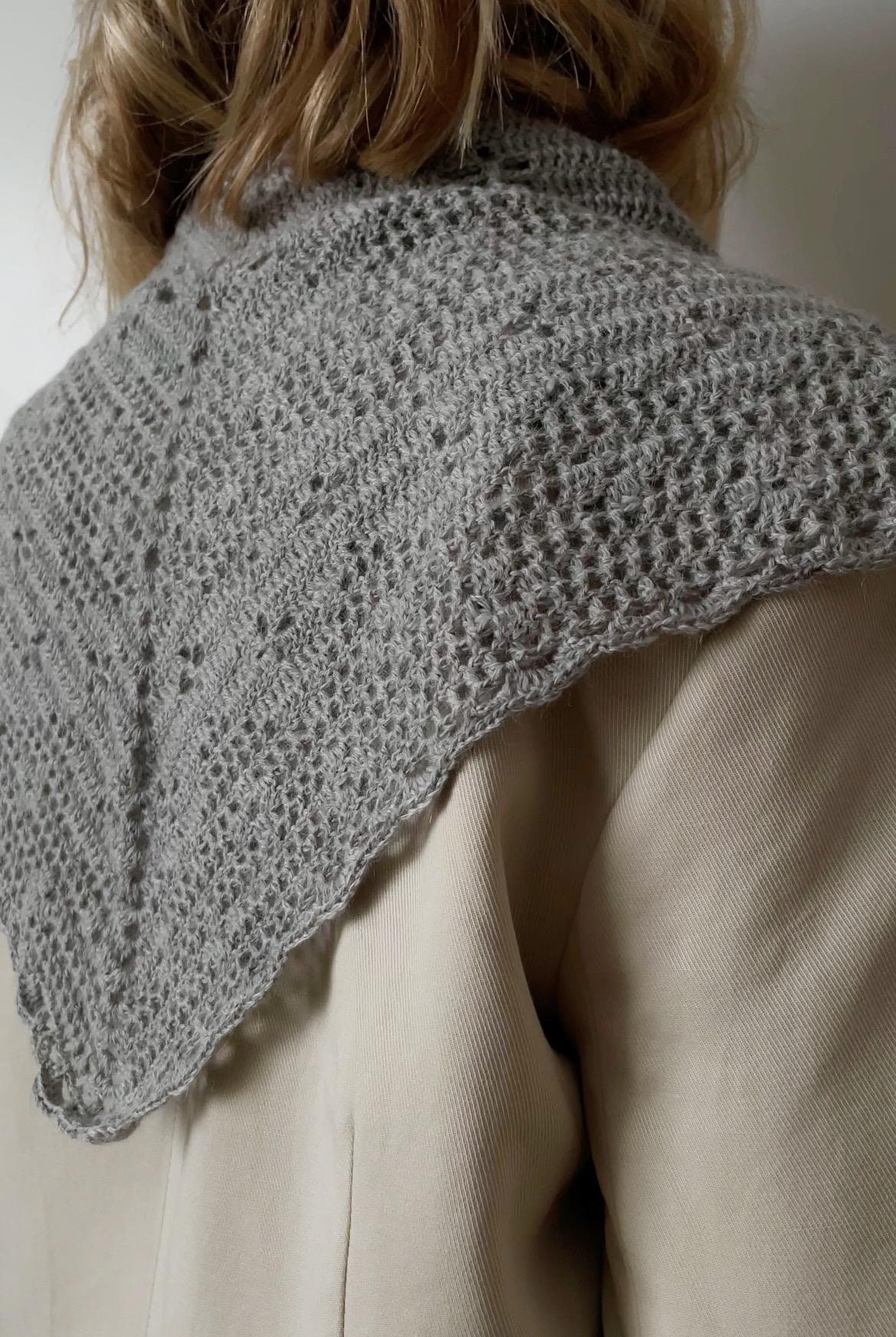 Hand Knitted Alpaca Wool Headscarf: Light Grey Lace Triangle Shawl