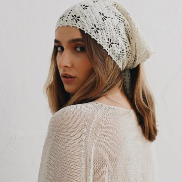 Handcrafted Cotton Lace Headwrap: Beige Kerchief Scarf