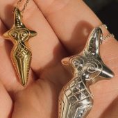 Gold Plated Silver Goddess Pendant: Trypillian Bereginya Jewelry