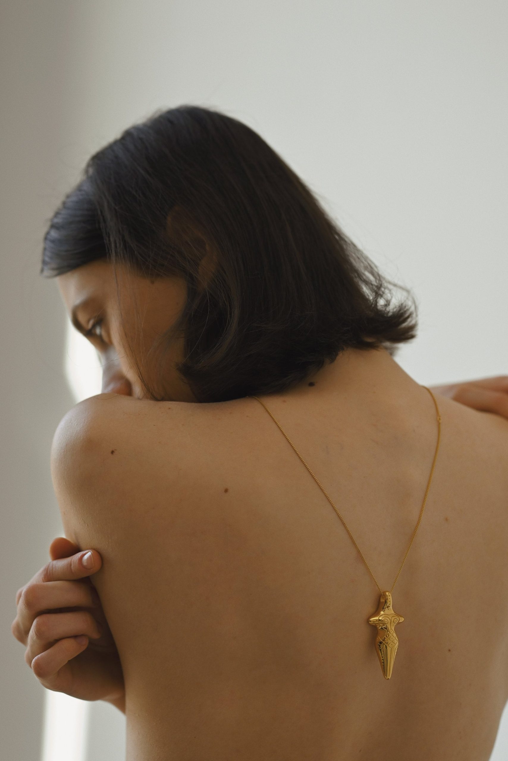 Gold Plated Silver Goddess Pendant: Trypillian Bereginya Jewelry