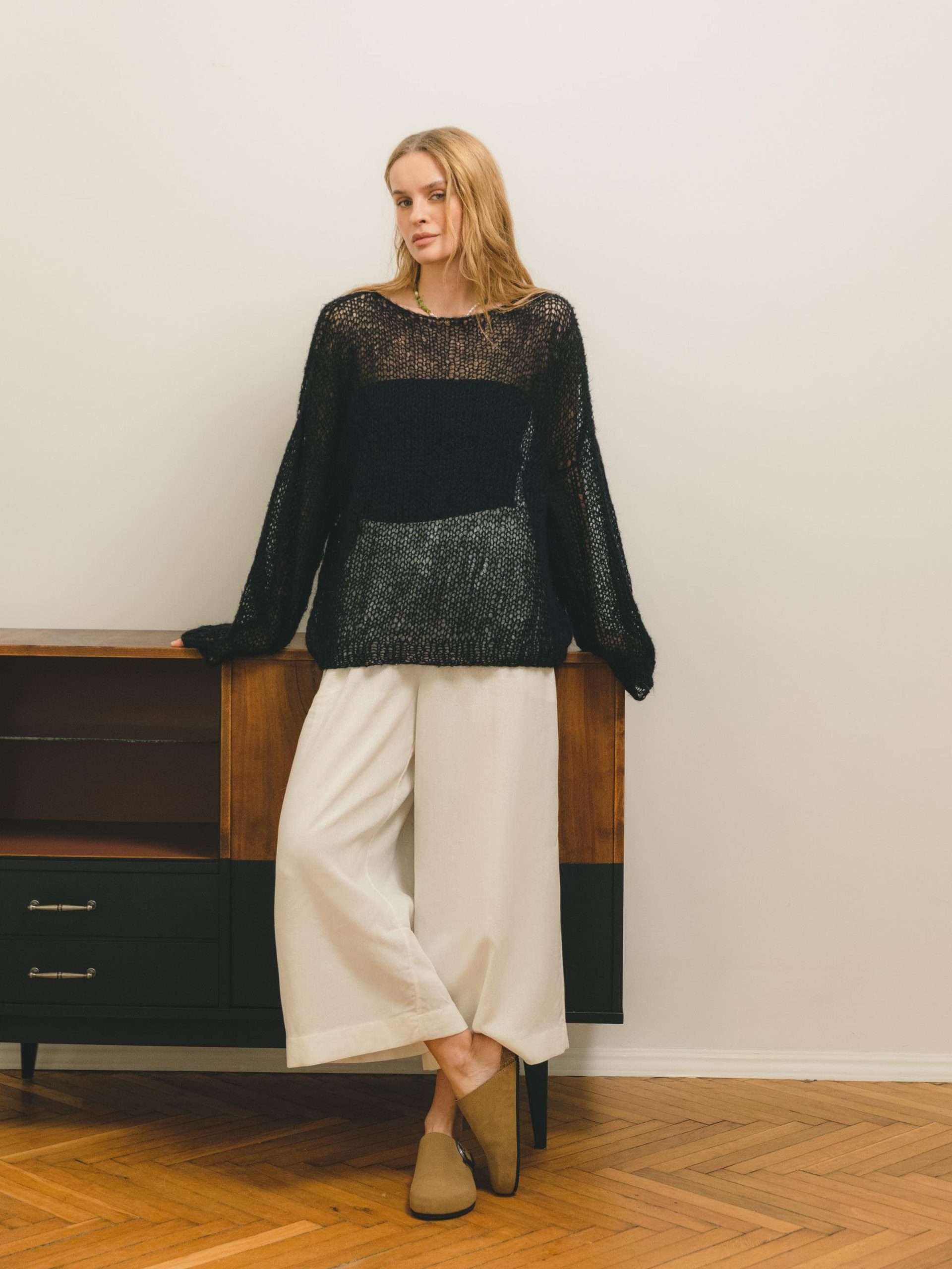 Electric Blue Mohair Knit Sweater: Sheer Boho Pullover