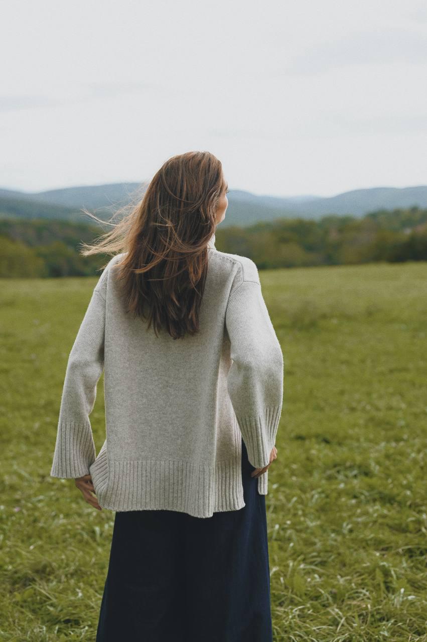 Oversized Turtleneck Sweater Gray & Beige Wool Blend