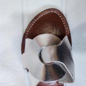Handmade Moroccan Silver-tone Leather Sandals For Women – Hstyle Slip On Flats – Brown Sole Summer Slides – Boho Leather Slippers
