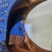 Moroccan Blue Leather Tote Bag – Handmade Studded Shoulder Purse – Boho Chic Bag With Silver Accents – Soft Interior – Large & Small Sizes