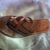 Handmade Moroccan Brown Leather Sandals For Women – Cross Strap Flat Slides – Boho Summer Shoes – Genuine Leather Artisan Footwear –