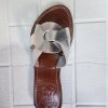 Handmade Moroccan Silver-tone Leather Sandals For Women – Hstyle Slip On Flats – Brown Sole Summer Slides – Boho Leather Slippers