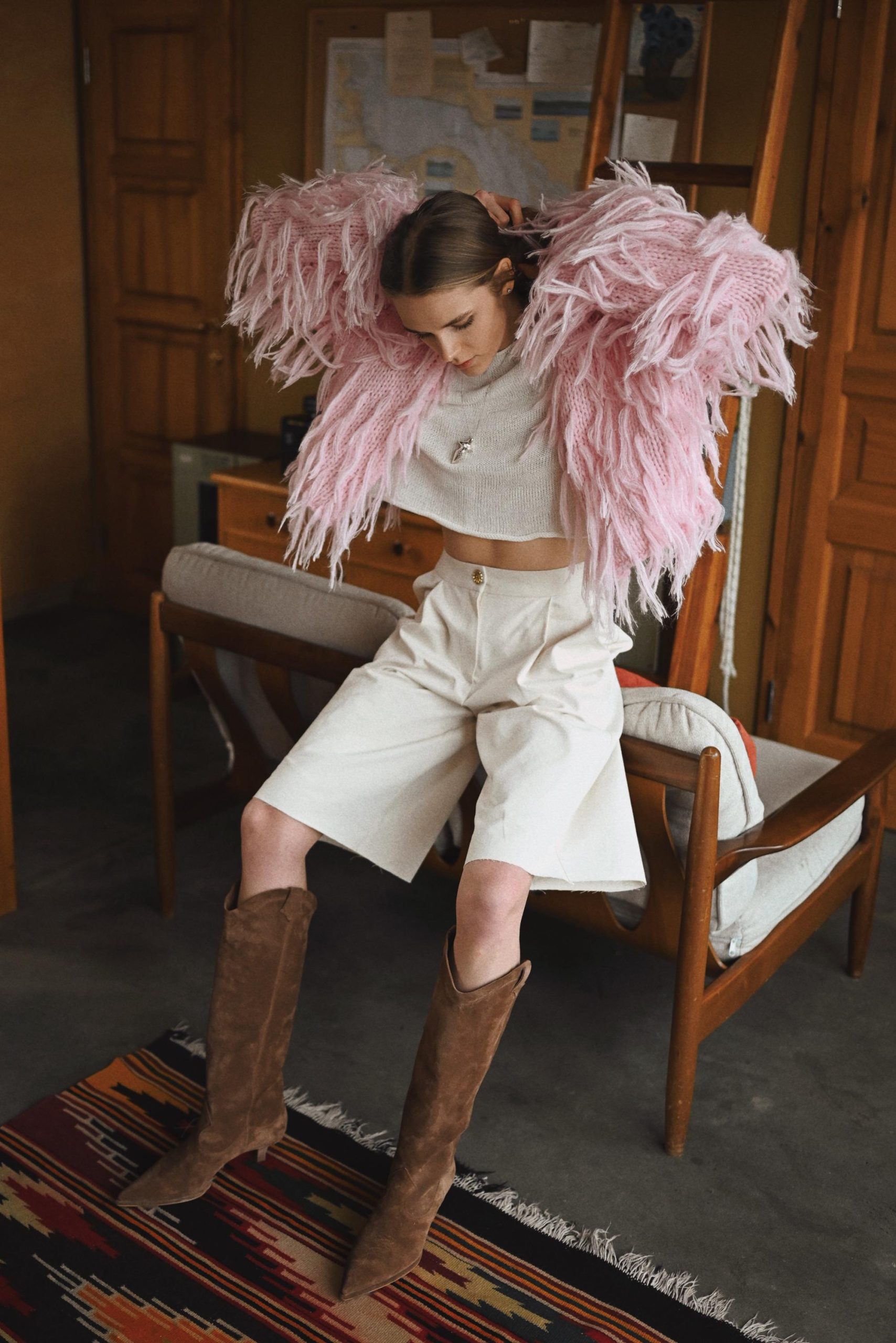 Handmade Pink Alpaca Merino Cardigan: Cropped Wool Knit Jacket