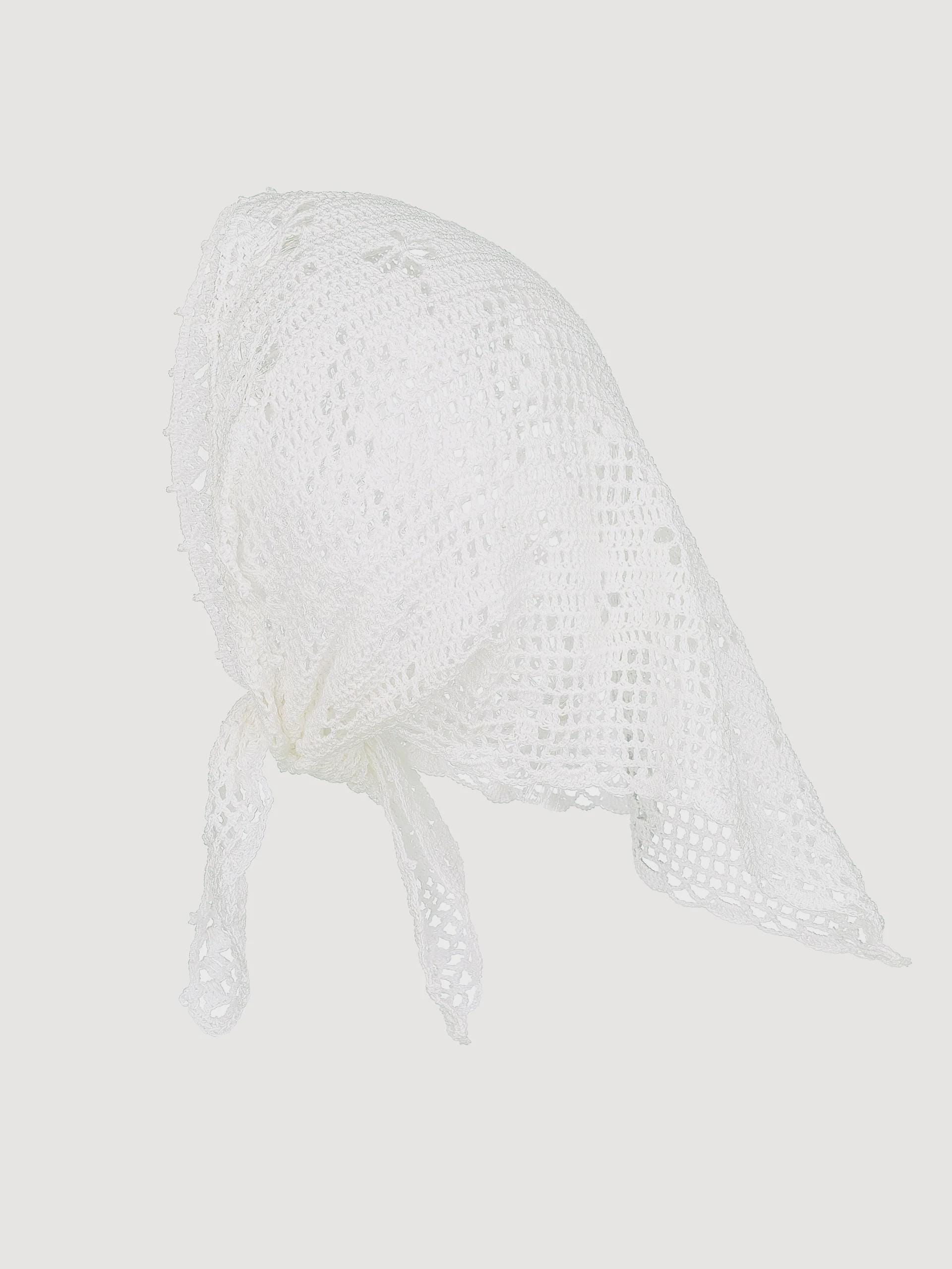 Hand-crocheted Cotton Lace Headwrap: Milky White Triangle Scarf