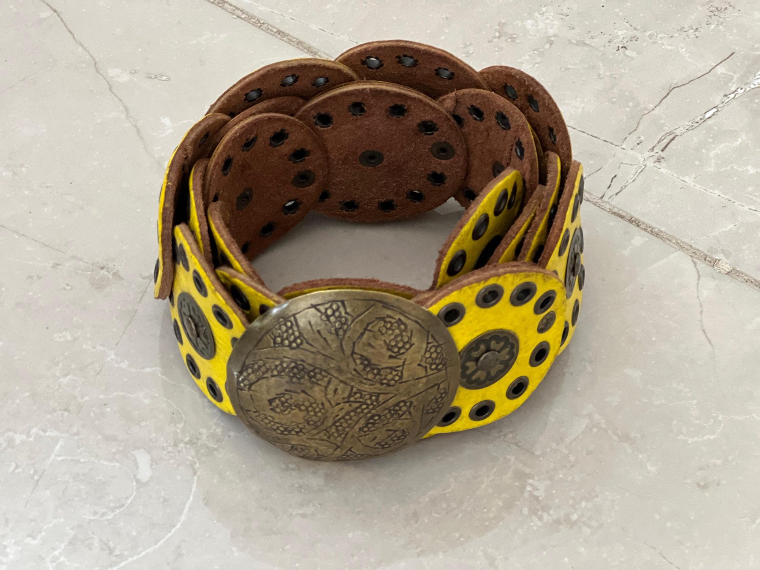 Handmade Moroccan Leather Belt With Vintage Buckle – Boho Statement Waist Accessory