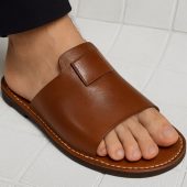 Handmade Moroccan Leather Sandals Men – Brown Artisan Slip On Shoes Gift
