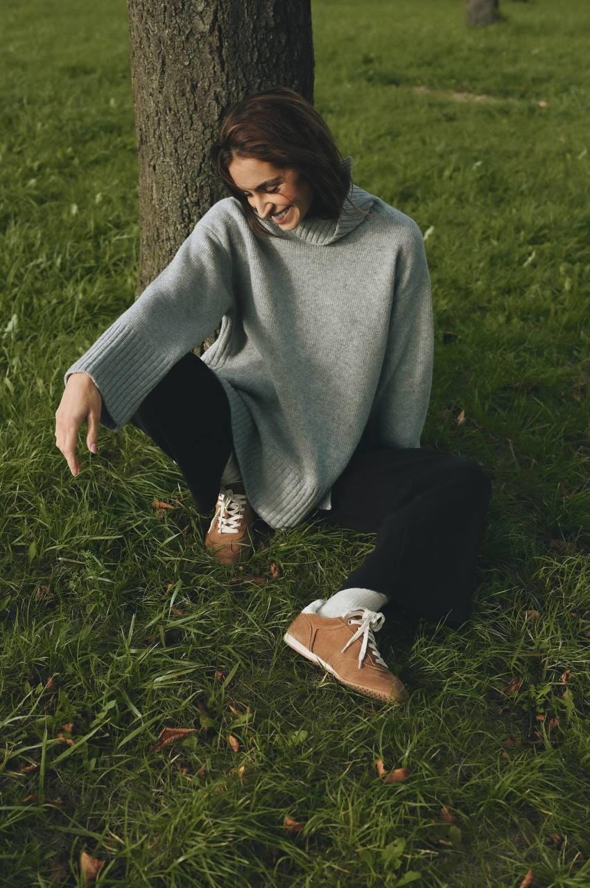 Oversized Turtleneck Sweater Gray & Beige Wool Blend