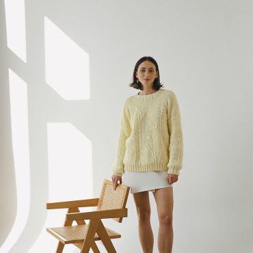 Hand-embroidered Yellow Floral Cotton Sweater - Chunky Knit Pullover
