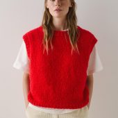 Hand-knitted Red Mohair Vest: Women's Cozy Knitwear