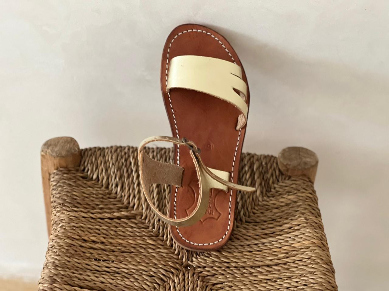 Blond Moroccan Leather Sandals – Handmade Women Flats – Custom Fit Design